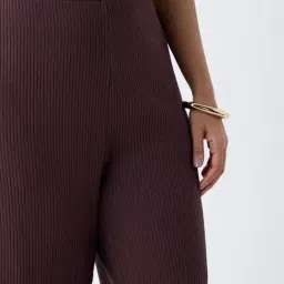 Gia by Westside Dark Brown Ribbed High-Rise Pants image 4