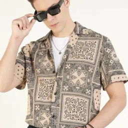 Hancock Beige Relaxed Fit Paisley Shirt-image-40