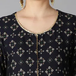 Saffron Threads Navy Printed Fit & Flare Kurta image 5