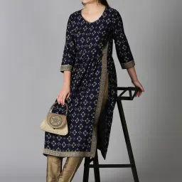 Saffron Threads Navy Printed Fit & Flare Kurta image 4