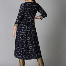 Saffron Threads Navy Printed Fit & Flare Kurta image 2