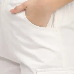 R&B White Cotton Relaxed Fit High Rise Cargos image 5