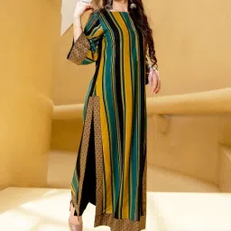 Rustorange Black & Yellow Striped Long Kurta image 3
