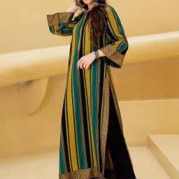 Rustorange Black & Yellow Striped Long Kurta image 4