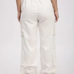 R&B White Cotton Relaxed Fit High Rise Cargos image 2