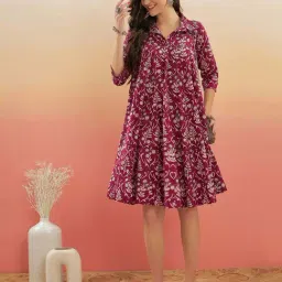 Inweave Pink Floral Print A-Line Dress-picture-10