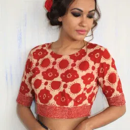 Chidiyaa Red Block Printed Crop Top Blouse-picture-26