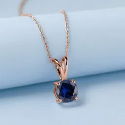 Ornate Jewels 925 Silver 18K Rose Gold Plated 2 Carat Blue Sapphire Pendant With Chain for Women-image-92