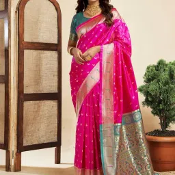 Satrani Pink Woven Saree With Unstitched Blouse-picture-14