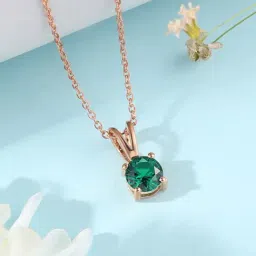 Ornate Jewels 925 Silver 18K Rose Gold Plated 0.5 Carat Emerald Pendant With Chain for Women-image-70