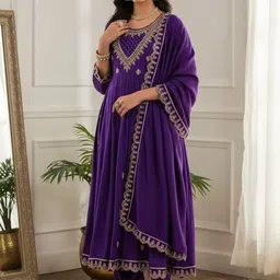 KRISHNA KURTIES Women Floral Embroidered Regular Thread Work Kurta with Trousers & With Dupatta-picture-11