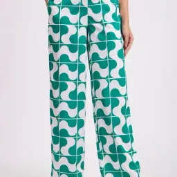 Fablestreet Green & White Printed Mid Rise Trousers-picture-12