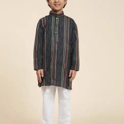 Pro-Ethic Style Developer Kids Navy & White Self Design Full Sleeves Kurta with Pyjamas-picture-36