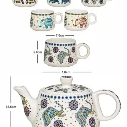 ROXX White Ceramic Printed Tea set - Set of 7 image 3