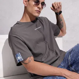 WROGN Textured Pure Cotton Raw Edge Oversized T-shirt-picture-30