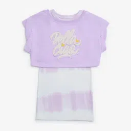 HOP Kids by Westside Lilac Tie-Dye Cotton-Blend Dress with T-Shirt Set-image-88