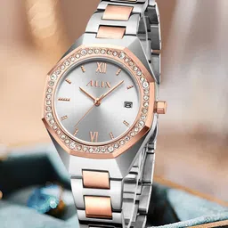 ALIX Women Brass Embellished Dial & Stainless Steel Bracelet Style Straps Analogue Watch AL2531 SRGW-image-63