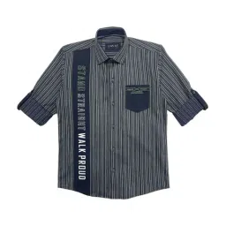 Cavio Kids Navy & Green Cotton Striped Full Sleeves Shirt-image-23
