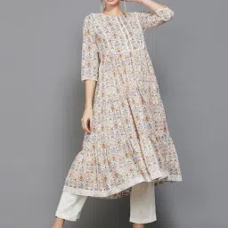 Melange by Lifestyle Beige Floral Print A Line Kurta-image-13