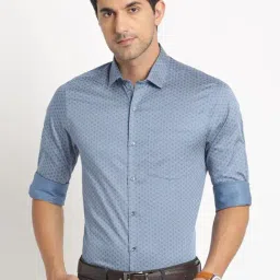 Turtle Blue Cotton Slim Fit Printed Shirt-picture-31