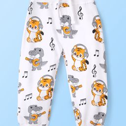 Babyhug Cotton Looper Full Length Lounge Pant With Animals Print - White Grey & Yellow-image-80