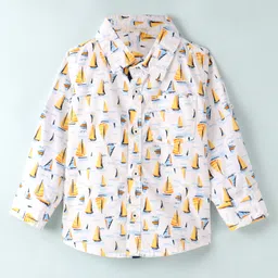 INFINITY Cotton Woven Full Sleeves Ship Printed  Shirt - White-image-18