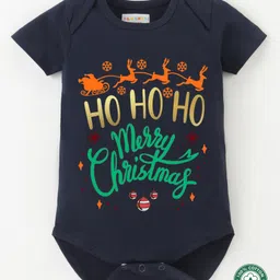 BLUSHES Christmas Theme 100% Cotton Half Sleeves Merry Christmas Text Printed Onesie - Navy Blue-picture-19
