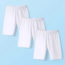 Babyhug Cotton Lycra Knit Solid Cycling Shorts Pack of 3 - White-picture-17