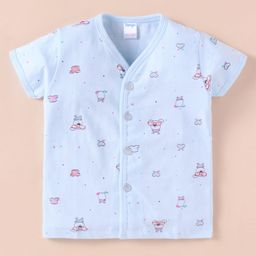 Tango Single Jersey Knit Half Sleeves Front Open Vests With Animal Print - Sky Blue-picture-18