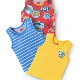 Babyhug 100% Cotton Single Jersey Knit Sleeveless Sandos With Stripes & Tiger Print Pack Of 3 - Yellow Blue & Red-picture-29
