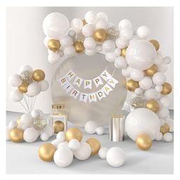 Bubble Trouble Golden White Birthday Party Decoration Combo With 60pcs pastel Balloons(Set of 62)-picture-0