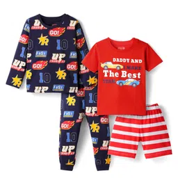 Babyhug Cotton Knit Full & Half Sleeves Night Suit With Stripes & Sport Theme Print Set Of 2 - Navy Blue & Red-picture-31