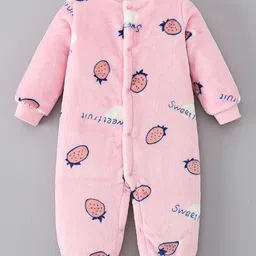 Mark & Mia Full Sleeves Front Open Winter Wear Romper with Pineapple Print - Pink-picture-34