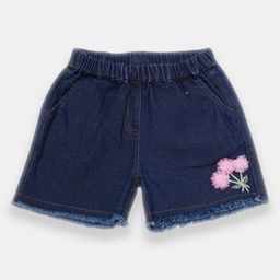 Creative Kids Denim Cotton Floral Embroidered & Applique Detailed Frayed Shorts - Navy Blue-picture-14