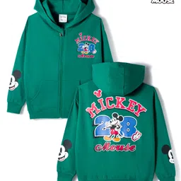 Primo Gino Disney Terry Knit Drop Shoulder Full Sleeves Oversized Hooded SweatJacket with Front & Back Mickey Mouse Graphic & Kangaroo Pocket - Green-picture-22