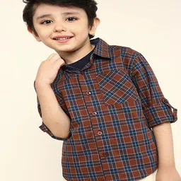 Bonkids 100% Cotton Woven Full Sleeves Checked Shirt - Multi Colour-picture-17