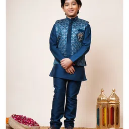 BT DEZINES Cotton Silk Woven Full Sleeves Solid Kurta Pyjama Set With Damask Zari Embroidered Jacket Set - Royal Blue-picture-20