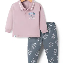 CUCUMBER Sinker Knit Full Sleeves T-Shirt & Lounge Pant Set with Text Print - Rose Gold-picture-23