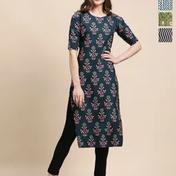 Ethnic basket Women Pack Of 4 Ethnic Motifs Printed Crepe Straight Kurta-picture-33