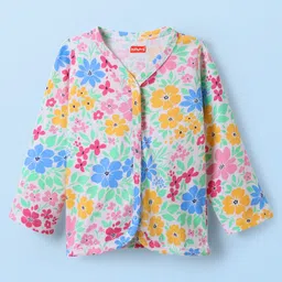 Babyhug Single Jersey Knit Full Sleeves Co-ord Top & Lounge Pant Set with Floral Print - Light Green image 2