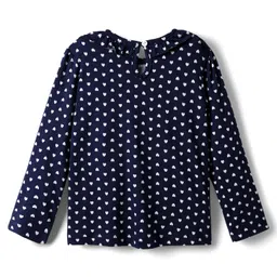 Babyhug 100% Cotton Knit Full Sleeves Top with Heart Print & Frill Detailing - Navy Blue image 2
