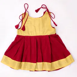 BownBee Pure Cotton Woven Sleeveless Colour Blocked Dress - Maroon image 3