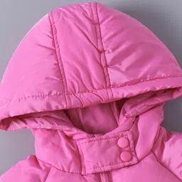 Kookie Kids Full Raglan Sleeves Padded Hooded Jacket with Solid Colour - Fuchsia image 3