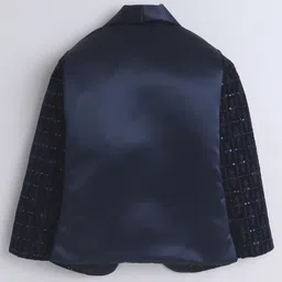 Fourfolds Velvet Full Sleeves Sequins Embellished 3 Piece Part Suit Set - Navy Blue image 4