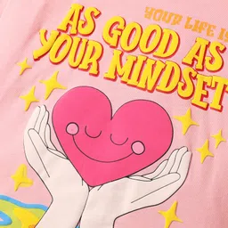 Doreme Single Jersey Half Sleeves T-Shirt with As Good As Your Mindset Text Print - Pink image 3