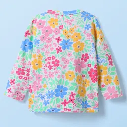 Babyhug Single Jersey Knit Full Sleeves Co-ord Top & Lounge Pant Set with Floral Print - Light Green image 3