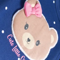 Babyhug Cotton Knit Full Sleeves Footed Sleepsuit With Bear Patch - Navy Blue image 3