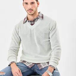Snitch Men Self Design V-Neck Full Sleeves Pullover Sweater-picture-19