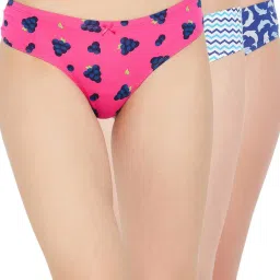 Clovia Blue & Pink Cotton Printed Thong - Pack Of 3 image 1