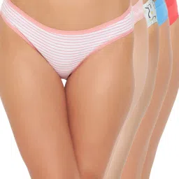 Clovia Red & Blue Cotton Printed Bikini Panties - Pack Of 5 image 1